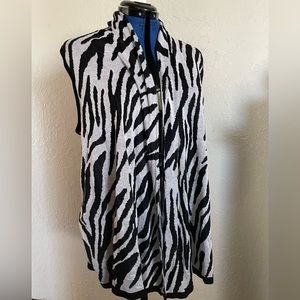 Art And Soul Vest Womens XL Black White Zebra Animal Print Open Front